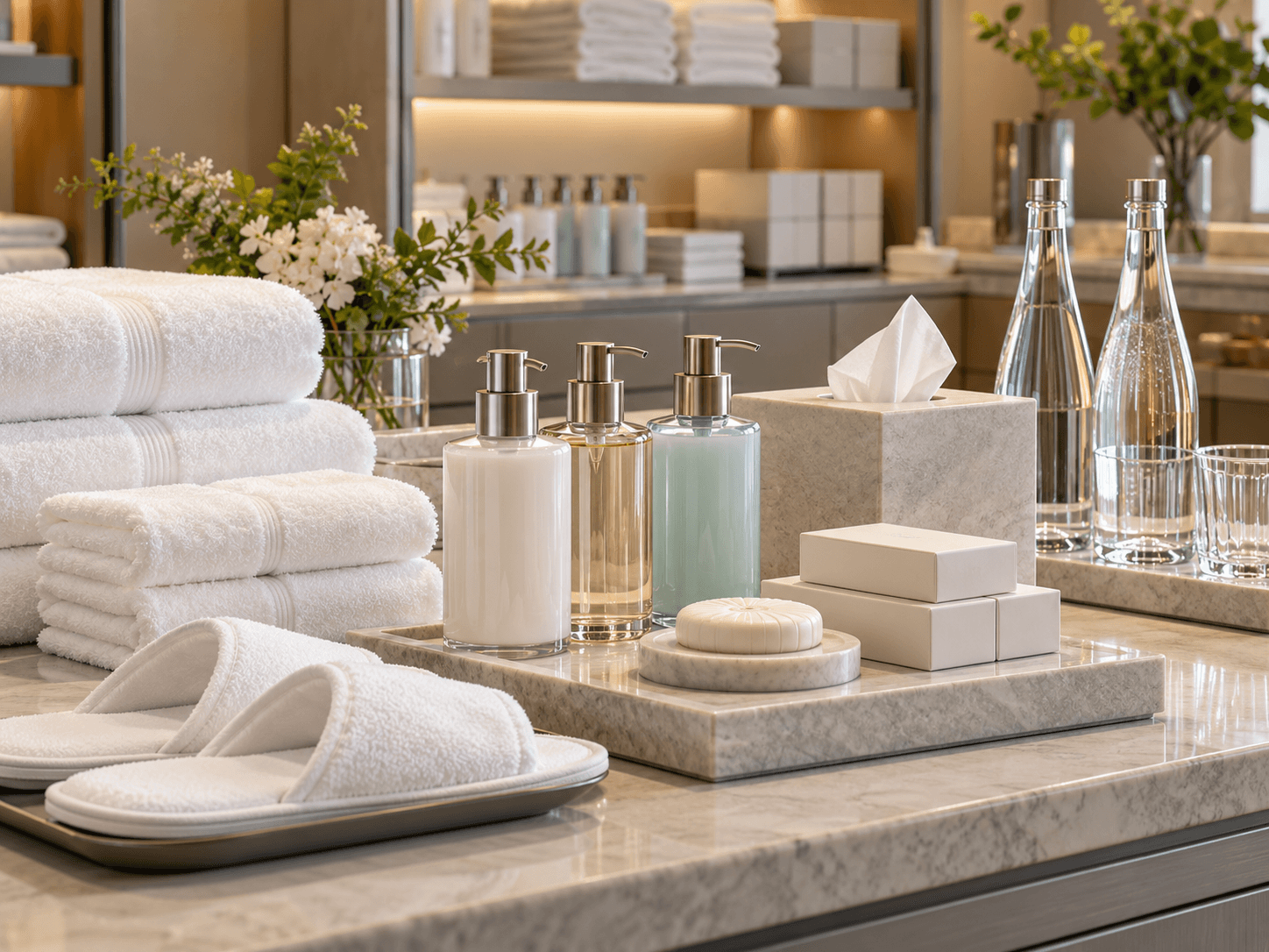 Hotel guest amenities prepared for operational use