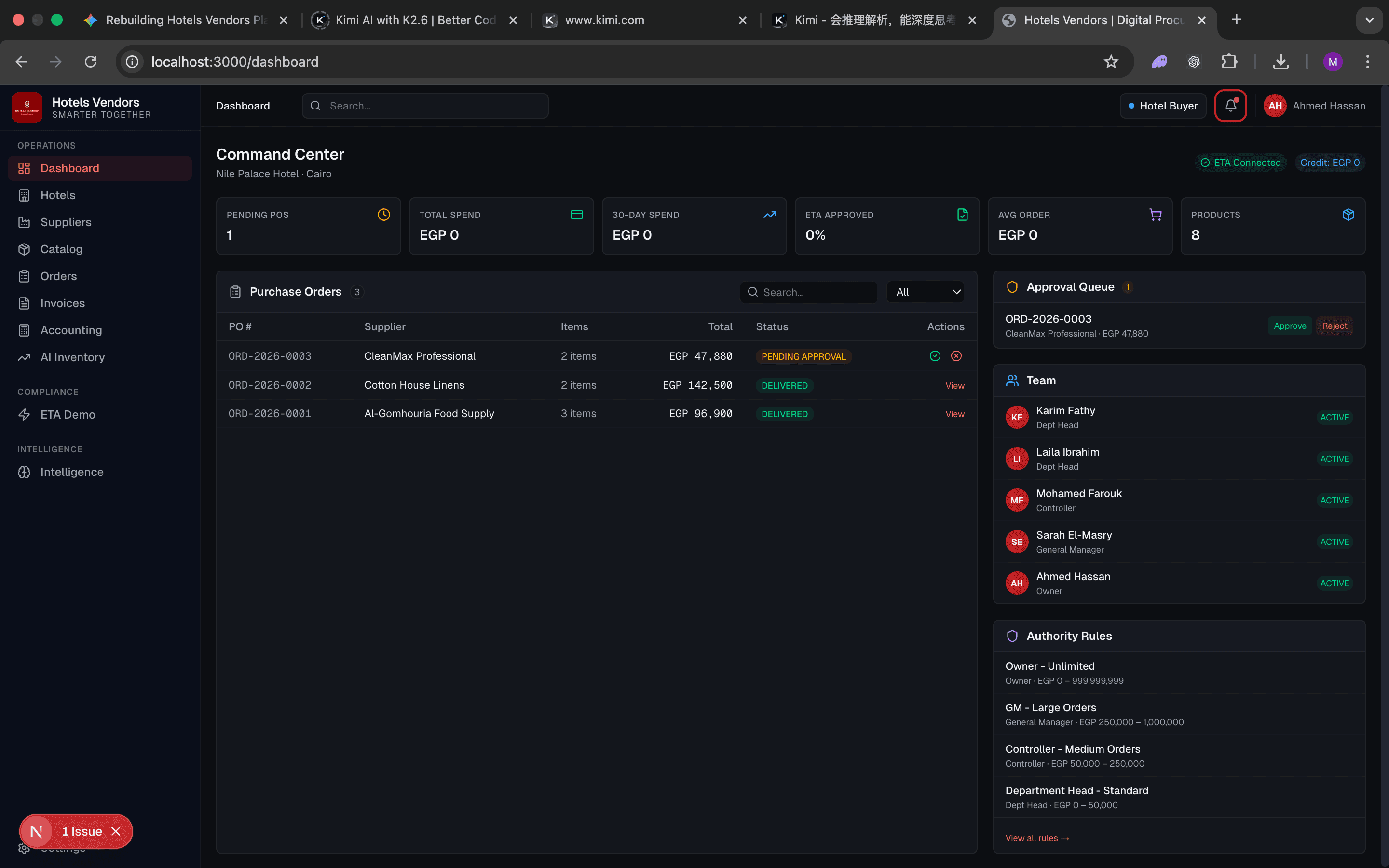 Hotels Vendors Platform Dashboard