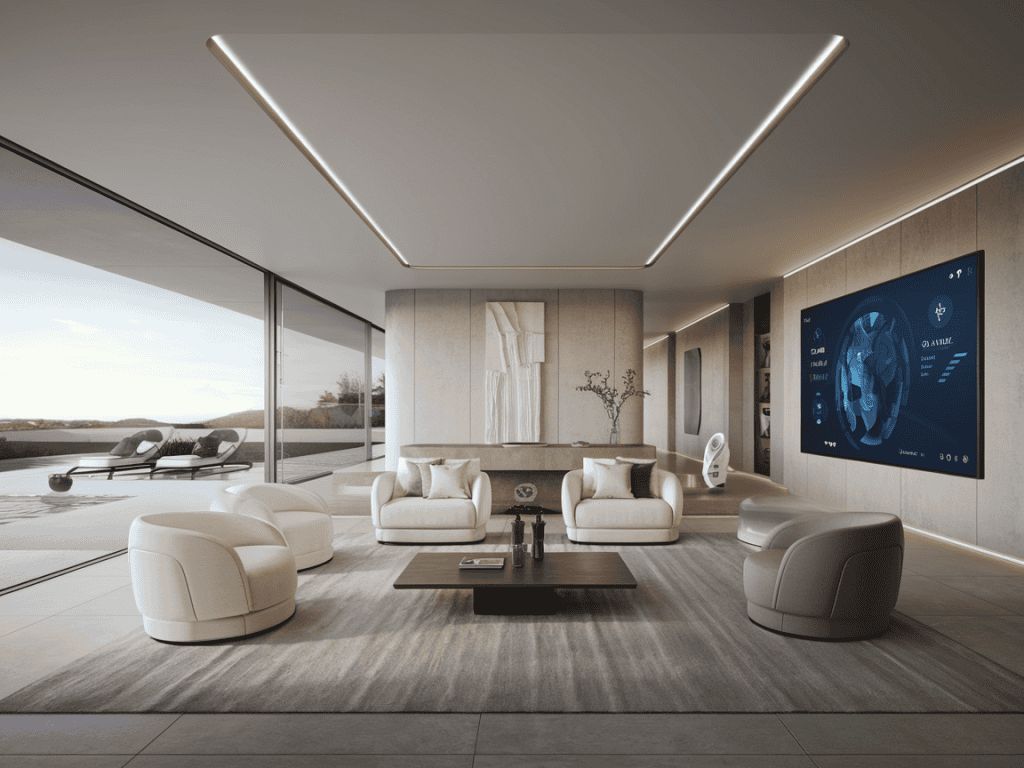 Modern hotel living space with terrace